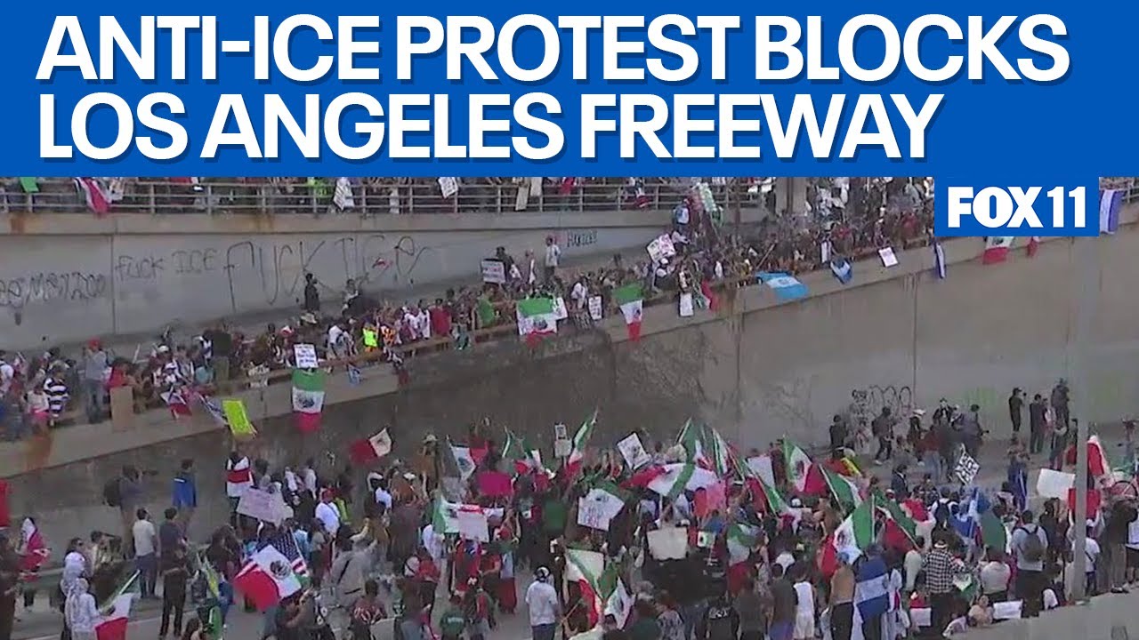 Protesters block LA freeway in demonstration against ICE
