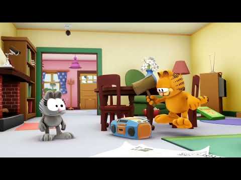 Garfield destroys Nermal's radio