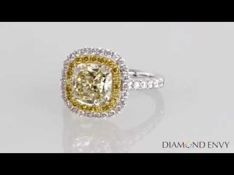 Yellow Diamond Engagement Ring - 3.53 Carat Y to Z Range Yellow Diamond Ring in 18K Two-Tone Gold