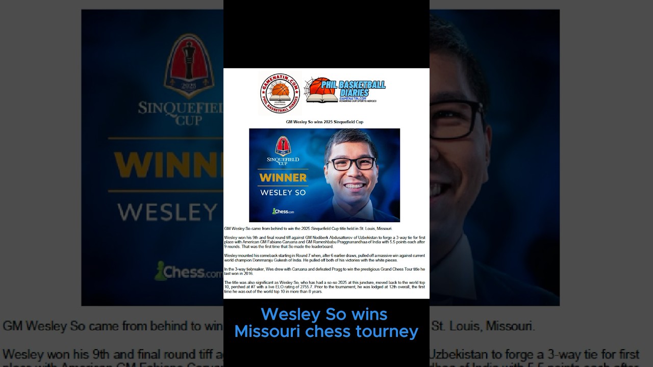 Wesley So rules Sinquefield Cup chess tournament in Missouri
