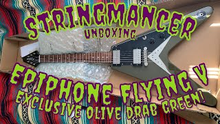 Video thumbnail for Epiphone Flying V - Exclusive Olive Drab Green UNBOXING by Stringmancer