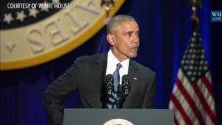 Obama becomes emotional during tribute to Michelle, daughters