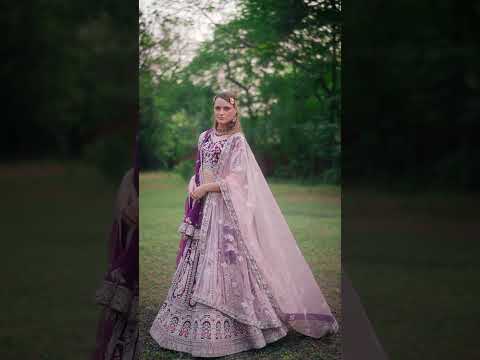 Purple Pure silk Moti, Coding embroidery Semi-Stitched Bridel Lehenga choli & Dupatta