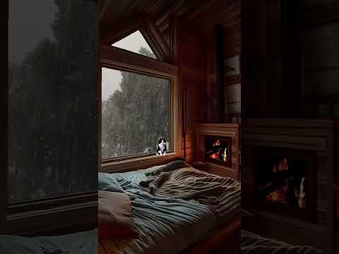 I've found serenity in my bedroom haven, where I can escape the world and find peace. #rain #cozy