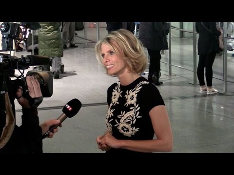 Sylvie Tellier giving interviews at Paris airport waiting for Miss Universe arrival from New York