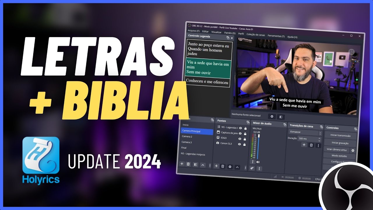Letras(músicas) + Bíblia na LIVE - Usando o mesmo PC [Holyrics + OBS Studio] Update 2024 - Parte 1