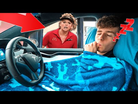 SLEEPING in Tesla Autopilot Through Drive THRU! *prank*