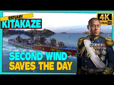 Destroyer Kitakaze on map Estuary, SECOND WIND SAVES THE GAME - World of Warships