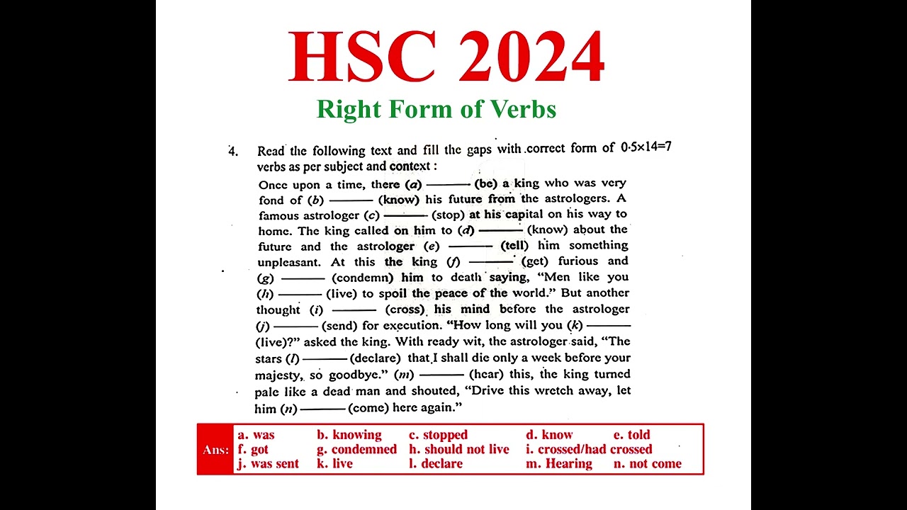 HSC 2024 || Right Form of Verb || Board Question Solution