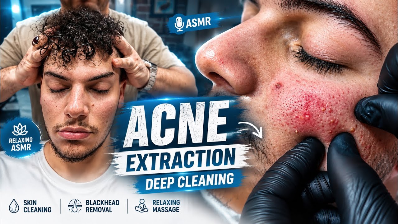 ASMR Acne Extraction & Relaxing Barber Massage 💈 Satisfying Beard Trim & Skin Cleaning