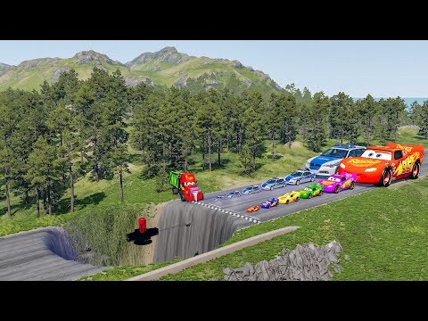 Big & Small McQueen & Police Car vs Zombie Mack, Giant Pit & Spinner  Downhill Race – BeamNG.drive