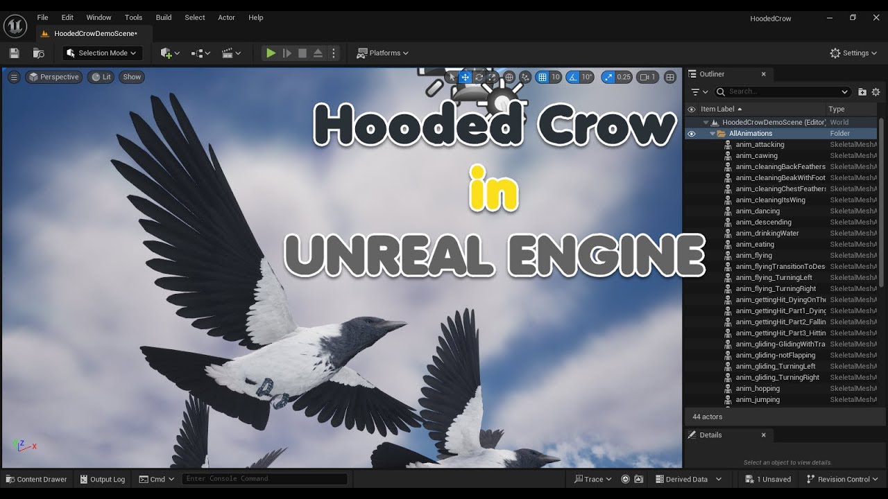Corvo encapuzado animado realista Modelo 3D