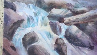 Rough waterfall in watercolor