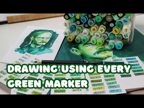 Art challenge: Drawing using EVERY green marker | Art Vlog ✨ The joys of tea
