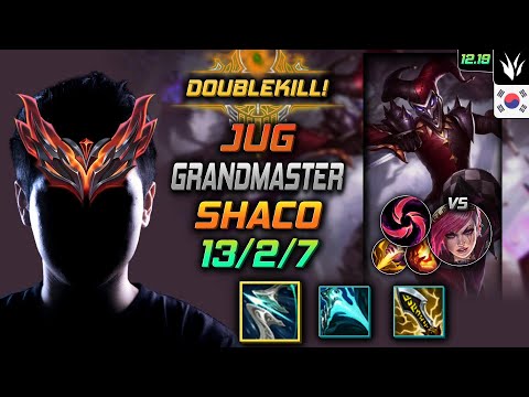 천상계 정글 샤코 템트리 룬 돌풍 칼날비 - GrandMaster Shaco Jungle vs Vi - 롤 KR 12.19