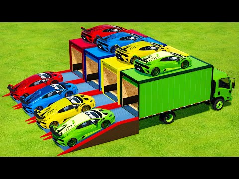 CARS OF COLORS ! TRANSPORT LAMBORGHINI HURACAN WITH ISUZU TRUCKS - Farming Simulator 22