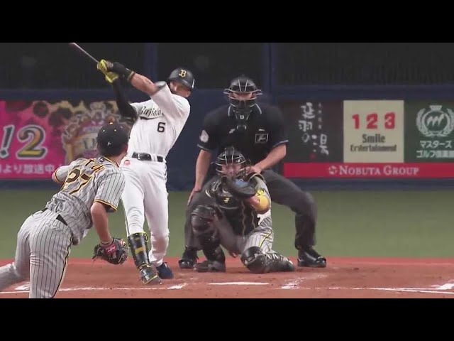 【5回裏】バファローズ・宗佑磨 ライト前へのタイムリーヒットで貴重な追加点をあげる‼ 2022年6月11日 オリックス・バファローズ 対 阪神タイガース