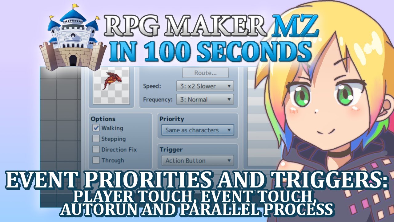Event Priorities and Triggers: Player/Event Touch, Autorun, Parallel // RPG Maker MZ In 100 Seconds