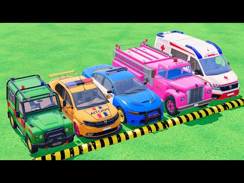TRANSPORTING POLICE CARS, FIRE DEPARTMENT, AMBULANCE WITH TRUCKS, DACIA, VOLKSWAGEN ! FS22 #3