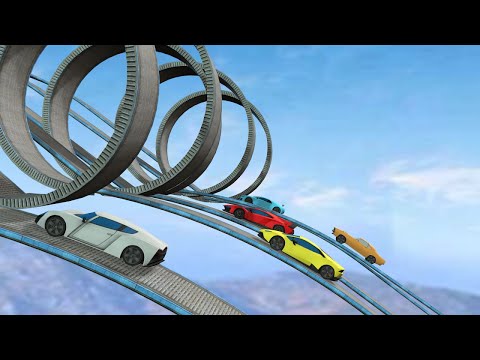 Impossible Car Tracks 3D - ALL New Cars Driving Stunts Simulator: Orange Blue White Red Yellow Cars
