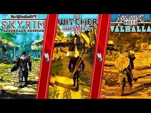 Assassin Creed Valhalla vs Witcher 3 vs Skyrim | Direct comparison! Attention to Detail & Graphics!