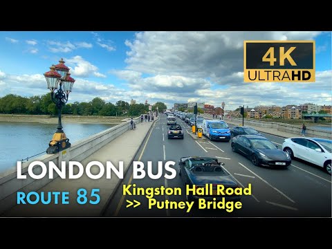 London Bus Ride, Route 85, Double Decker, 4K Virtual Tour. From Kingston Hall Road To Putney Bridge.