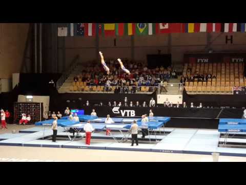 KAZAK Mikalai,HANCHAROU Uladzislau BLR compulsory  Trampoline World Championships 2015