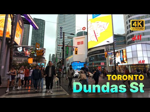 4K Walking Tour | Dundas Street Toronto | Cloudy Day City Walk