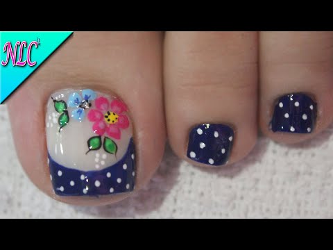 DISEÑO DE UÑAS PARA PIES FLORES Y FRANCÉS ¡muy fácil! – FLOWERS NAIL ART – FRENCH NAIL ART – NLC