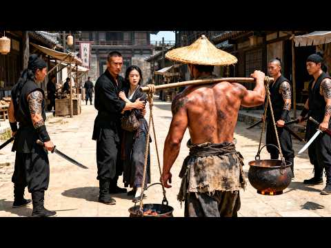 Street thugs pick the wrong target—a pot-mending vendor is a kung fu master, sweeping the scene!