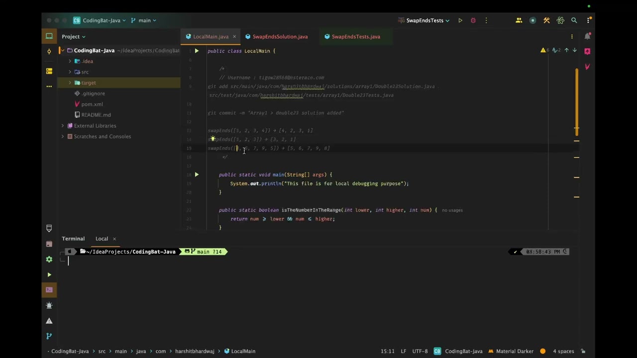 CodingBat Java | Array-1 Section | swapEnds