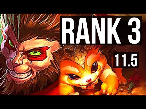 WUKONG vs GNAR (TOP) | Rank 3, 6 solo kills, 13/2/4 | NA Challenger | v11.5