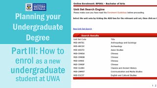 Part III: How to Enrol as a New Undergraduate Student at UWA