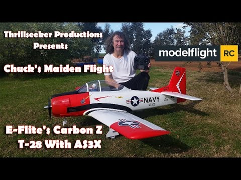 E Flite Carbon Z T-28 Maiden Flight With ChuckT