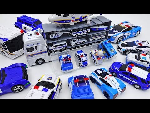 Police Car Carrier and Police Vehicle Toys Collection~!