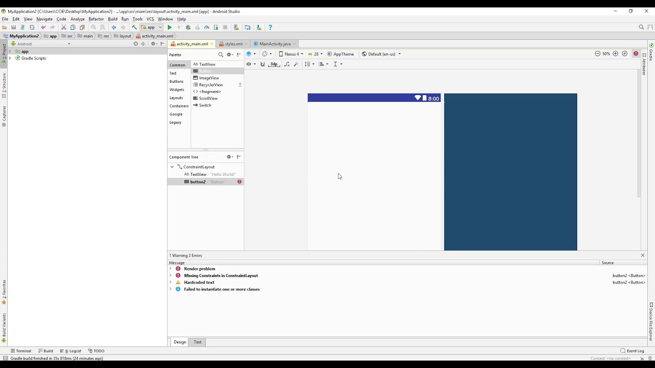 Android Studio Button Not Showing