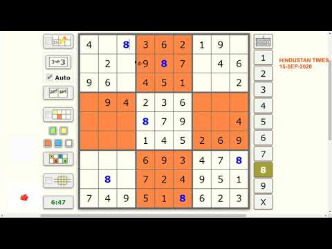 15 Sep 2020 | THE HINDUSTAN TIMES | SUDOKU | 4-STAR DIFFICULTY  | SOLUTION  #SUDOKU #DAILY