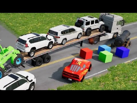 Colorful Cubes vs Car Transporter Truck – Epic Crash Test in BeamNG Drive#ronaldo
