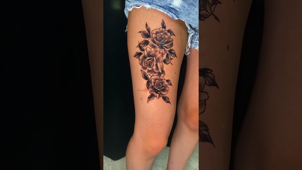 3 rose tattoed on woman thigh - #shortsvideo #tattoo #rose