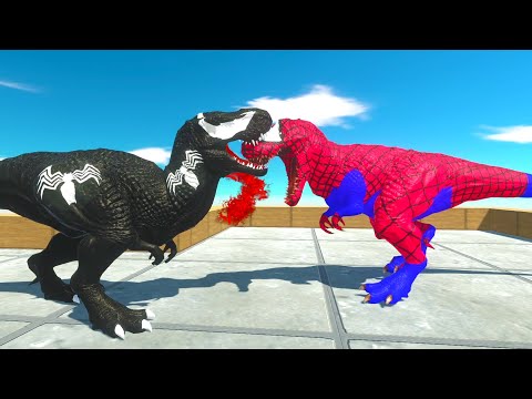Venom vs Spiderman Fight dinosaurs T-rex Deathrun - Animal Revolt Battle Simulator