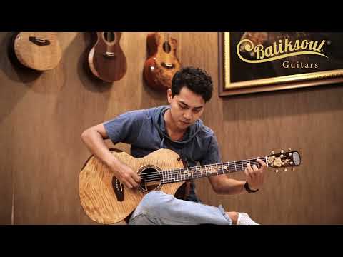 Batiksoul Guitar - Parlor Bird and Roses #3 Flamed Mango ( Limited Edition 1 of 1) image 15