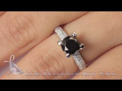 BDR-146 - 2.11 Carat Certified Natural Black Diamond Engagement Ring 14K White Gold