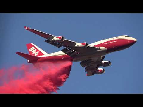 Fire Bombers 747 VLAT and others in dramatic air footage #glassfire CA