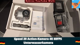 Speed 20 Action Cam Unboxing Test 4K 60FPS Unterwasserkamera mit 2 Akkus