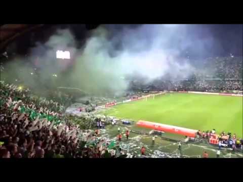 "Recibimiento Atlético Nacional - Final Copa Sudamericana 2014" Barra: Los del Sur &bull; Club: Atlético Nacional