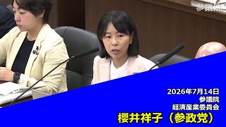 【字幕付き】20260714 参議院 経済産業委員会 10 櫻井祥子 参政党