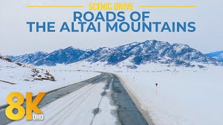 Scenic Winter Roads of the Altai Mountains - 8K HDR Amazing Snowy Scenery with ASMR Road Sound