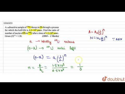 A radoactive sample of ^(238)U decay to pb through a process for which the half is 4.5 xx 10^(9)...