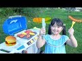 Kids Pretend Play Outdoor Cooking With BBQ Grill Play Set