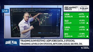 Trading & Investing: ADP Jobs Data, 3 Stocks, Trading Levels On Stocks, Bitcoin, Gold, Silver, Oil